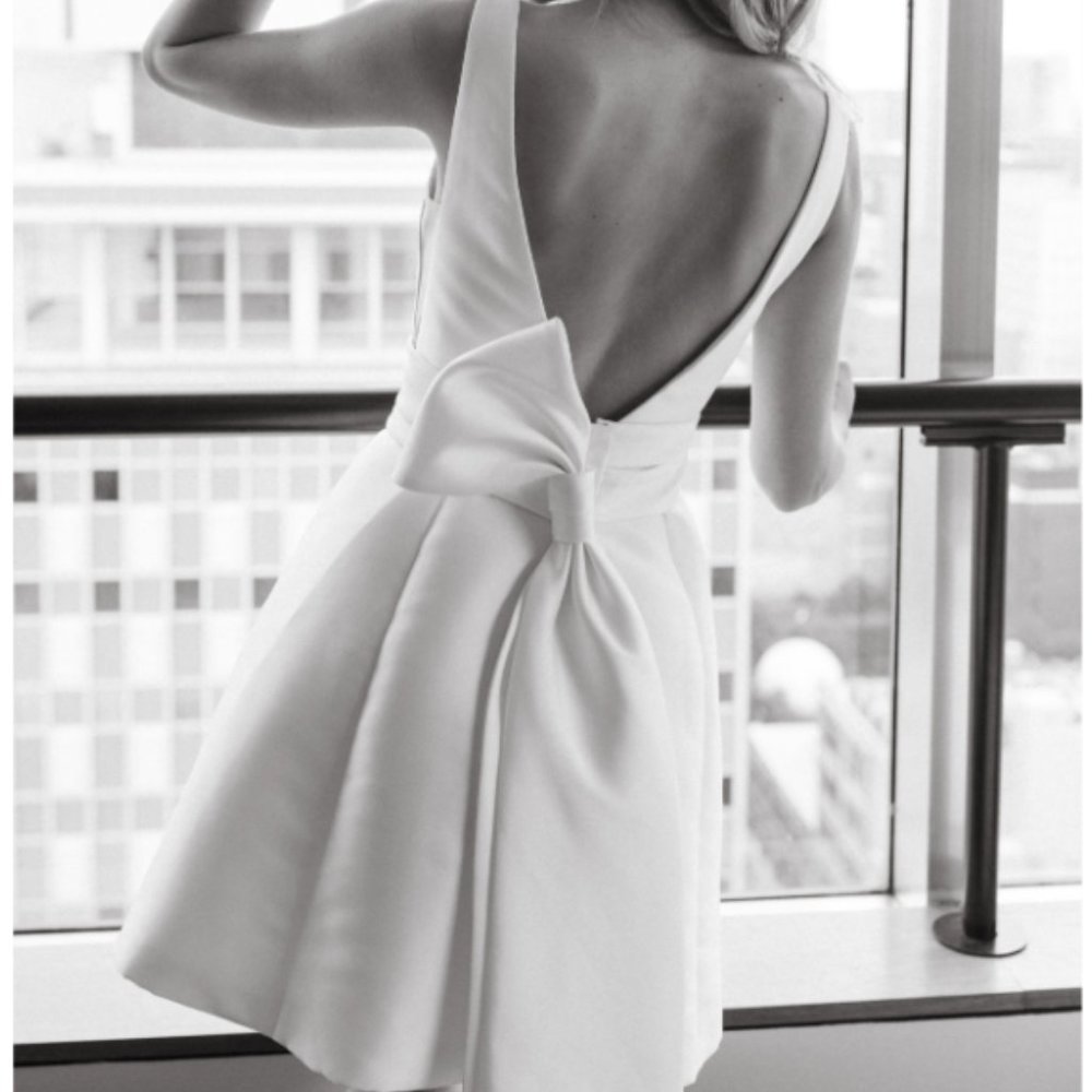 White Backless Tie Front A-Line Dress